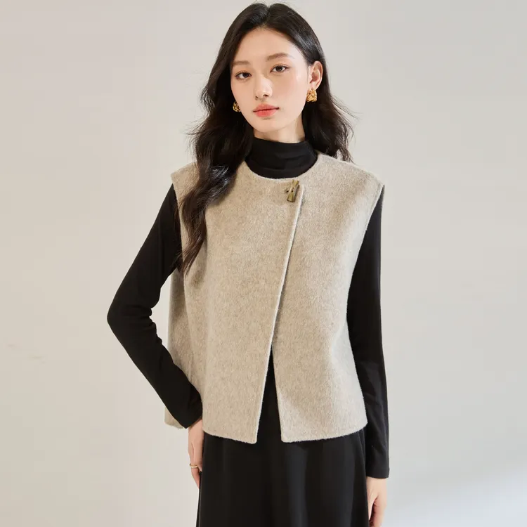 秋冬百搭无袖羊毛双面呢爆款马甲新款洋气高贵短款马夹外穿上衣