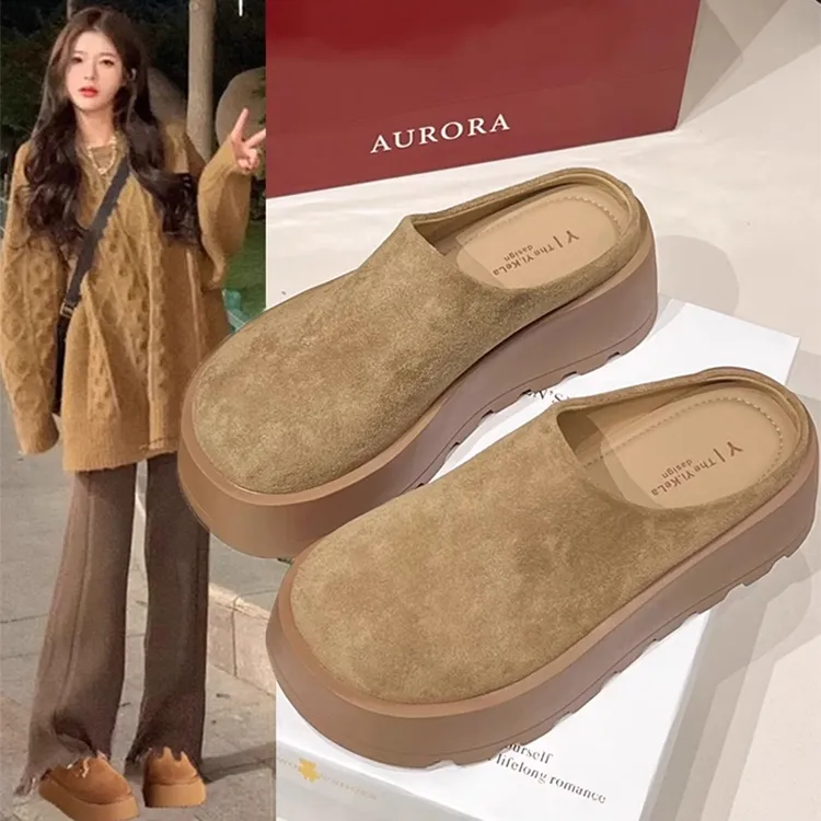 松糕厚底增高勃肯鞋2025新款春夏季一脚蹬包头半拖鞋女外穿凉拖鞋