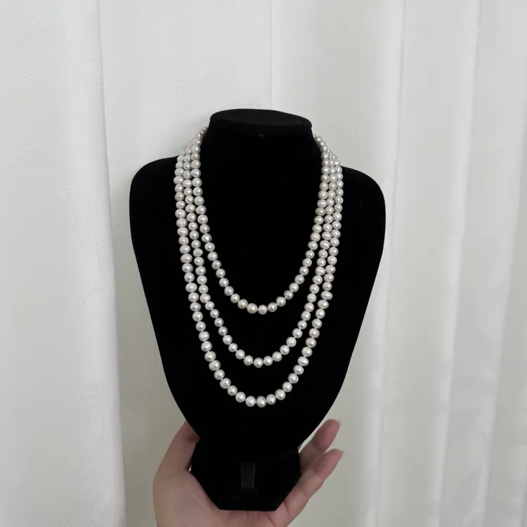 淡水无核珍珠气质百搭毛衣链微瑕160cm长7-8mm