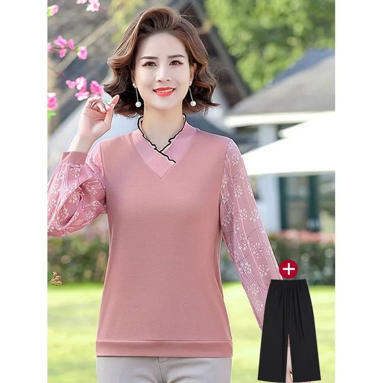 2025新款中年妈妈春秋时尚领上衣中老年女装秋装洋气小个子小衫