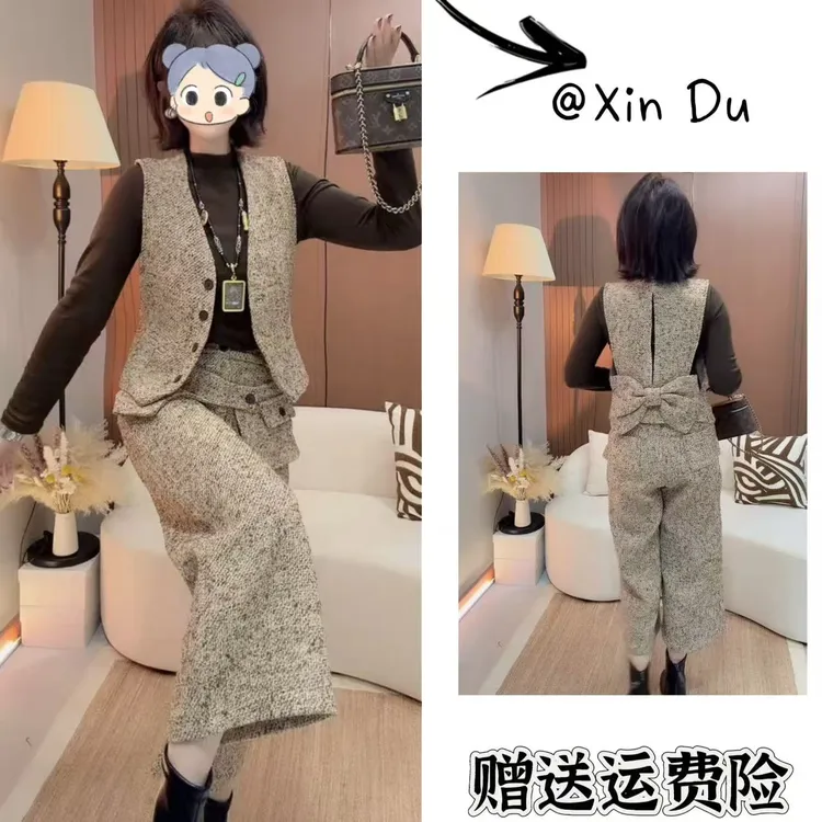 2025秋冬季新款时尚显瘦气质女士网红洋气三件套百搭款D25386