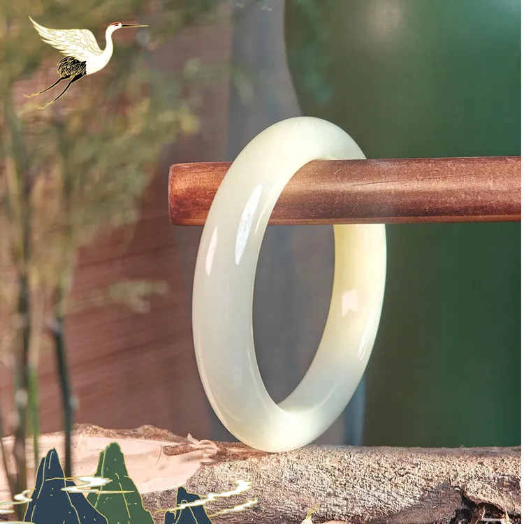 冰荔枝·和田玉晴水色手镯【多样性发货】飘绿圆镯精美平安镯