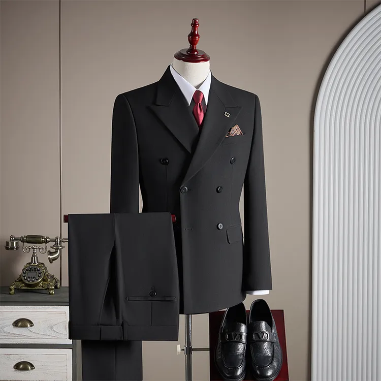 【TGH】双排扣戗驳领男士西装套装高级感新郎结婚礼服修身休闲西服