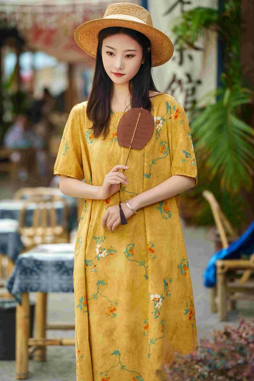 【粉丝福利】双侧有口袋高织数时尚印花绵绸连衣裙