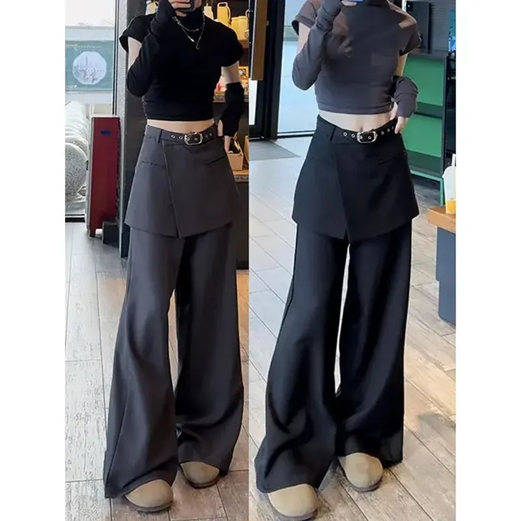 假两件屁帘西装裤裙女2025春秋新款显瘦宽松阔腿裤百搭休闲拖地裤