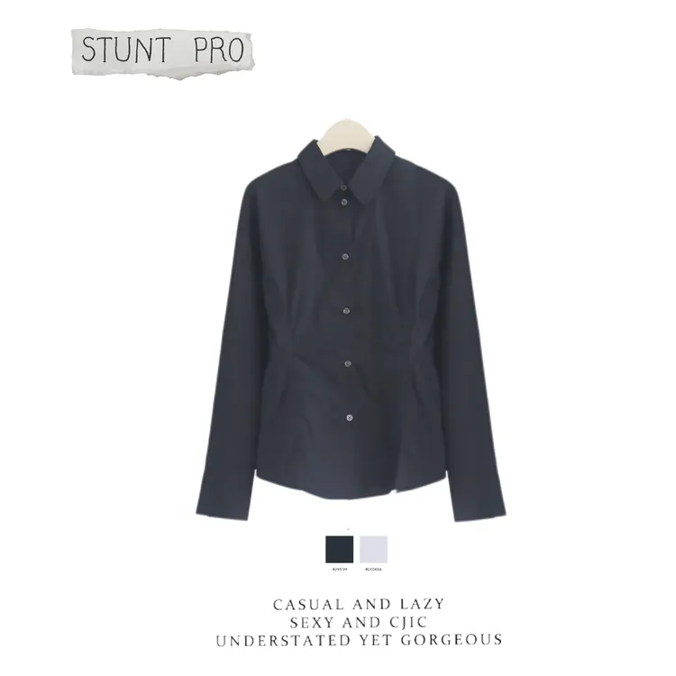 立体剪裁宽袖头黑色衬衫1414