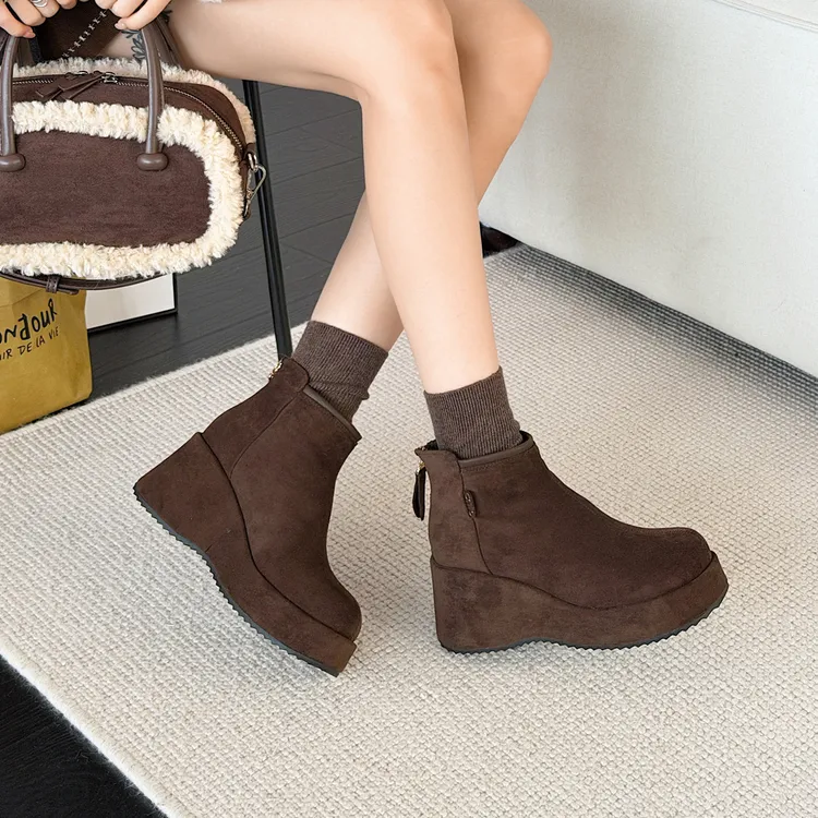 冬季短靴女瘦瘦靴增高时尚休闲女靴勃肯琥珀流光厚底马丁靴女加绒