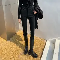 黑色牛仔裤女2025秋冬新款加绒高腰弹力紧身显瘦薄绒小脚铅笔裤