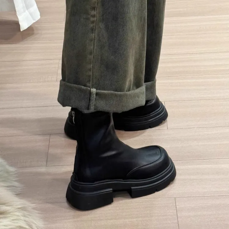 厚底马丁靴女2025春秋新款英伦风切尔西瘦瘦靴小个子爆款黑色短靴