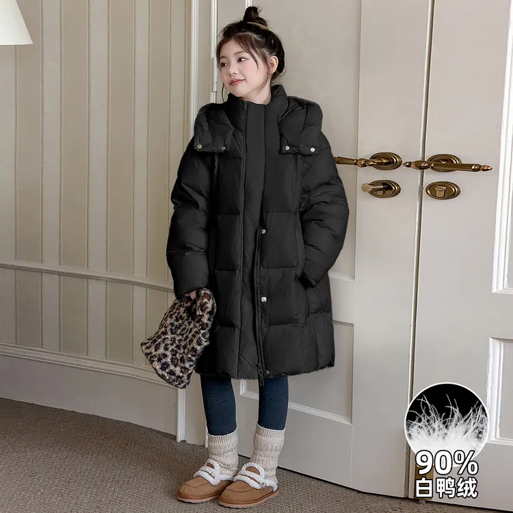 儿童羽绒服冬季加厚中长款连帽羽绒服2025新款女孩韩系洋气外套潮