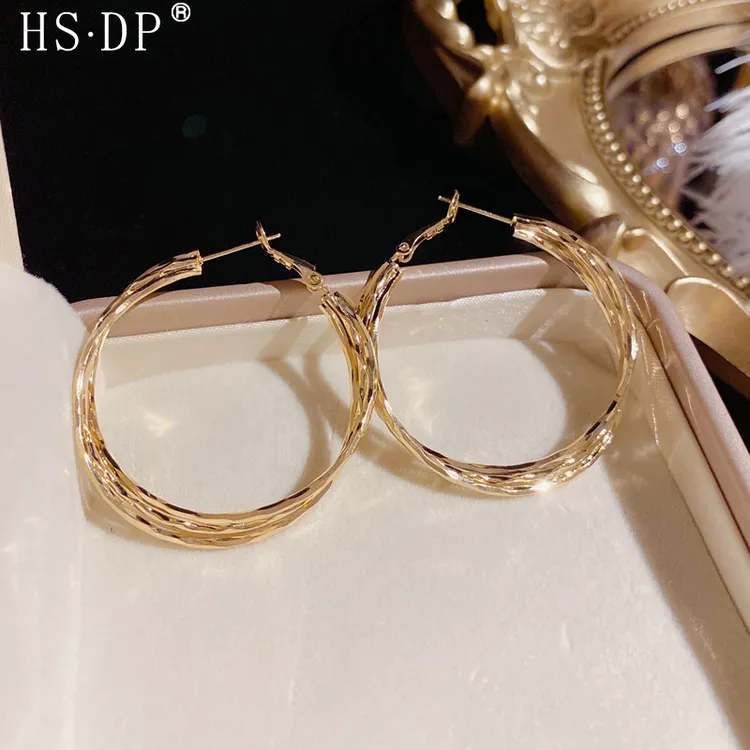 铜合金耳饰 欧美时尚简约金属扭曲耳圈轻奢大气个性冷淡风银耳环