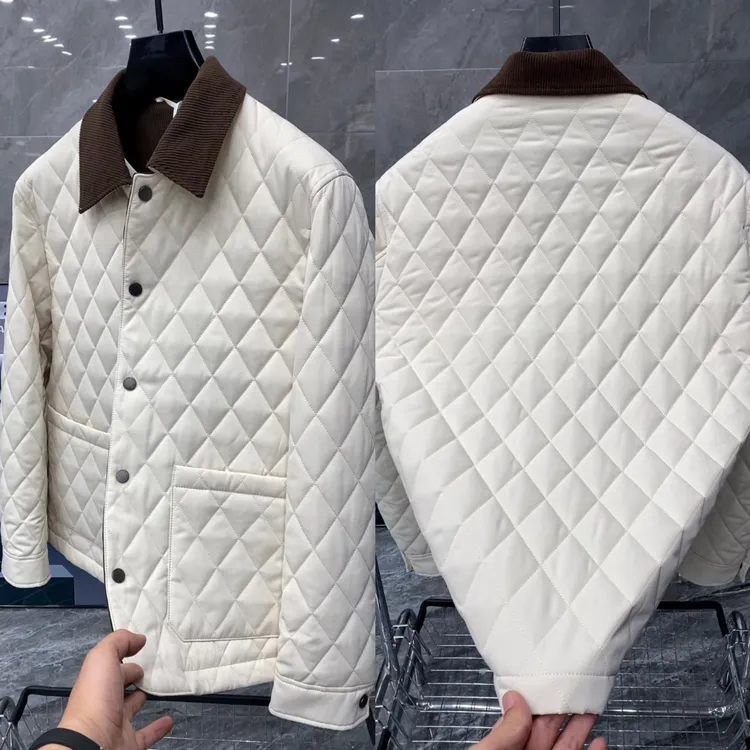 秋冬新款男士轻奢时尚休闲百搭菱形格翻领薄棉夹克外套 010