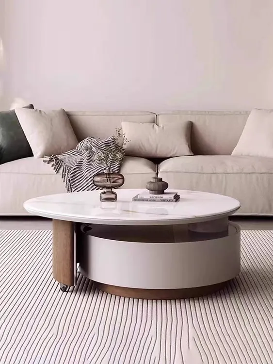 简约可旋转茶几钢化玻璃家庭休闲风