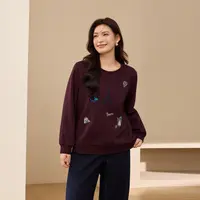 【潮流休闲款】纤莉秀W大码女装气质刺绣减龄圆领抓毛卫衣QK4105