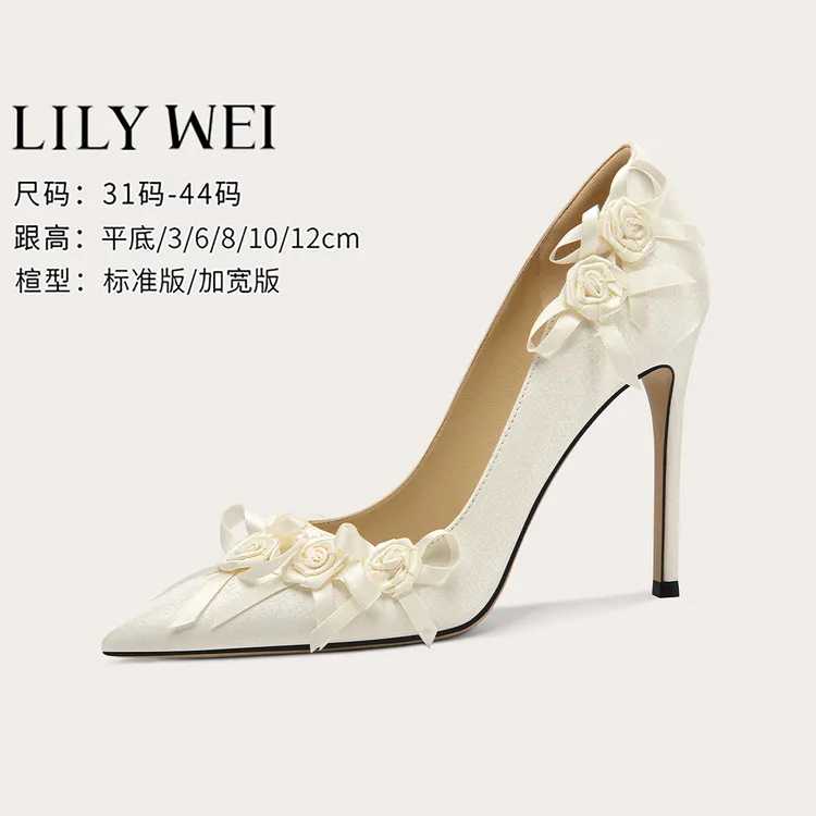 LilyWei【花信风来】花朵时尚高跟鞋名媛气质宴会鞋一脚蹬大码41