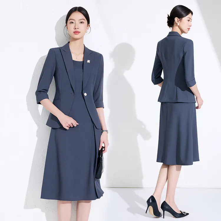职业装西装套装女夏季2025新款高级感通勤正装西服外套连衣裙833