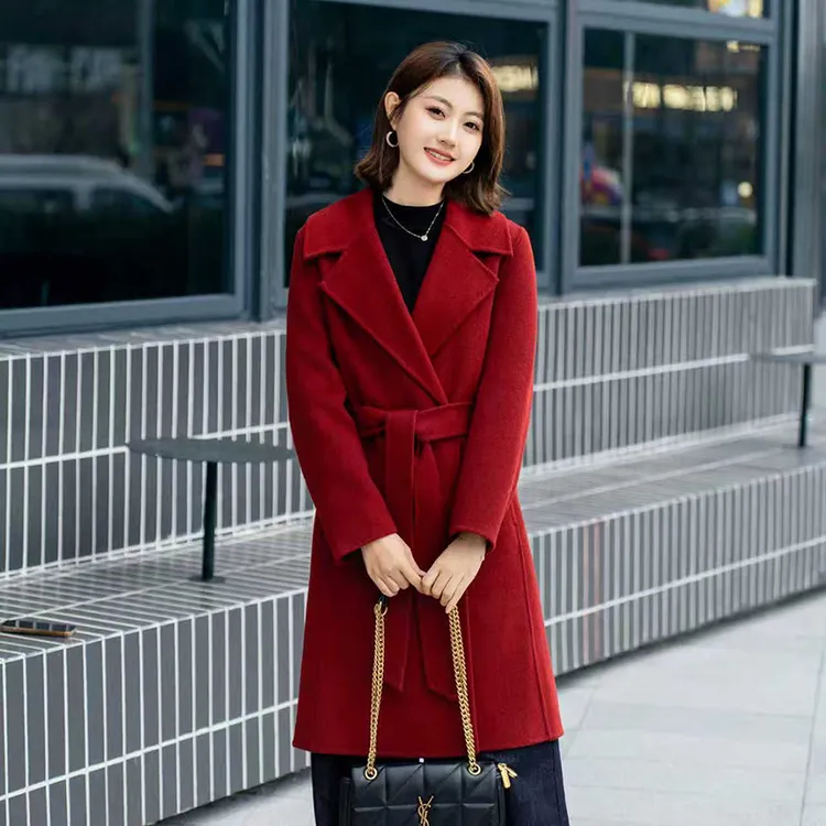 高端中年女装羊毛呢子外套中长款2025新款妈妈双面羊绒大衣婚宴装