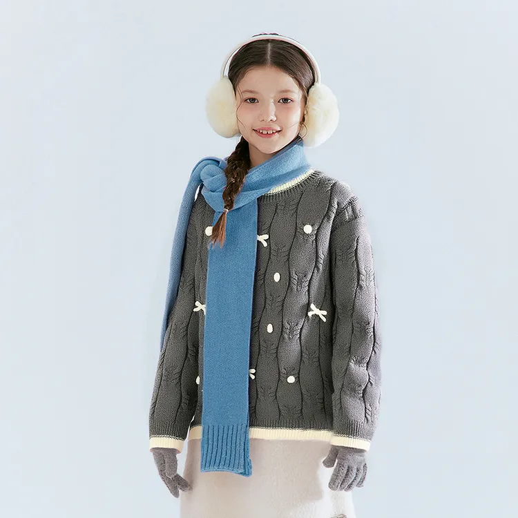 笛莎女童毛衣秋冬季新款儿童圆领针织衫甜美时尚打底衫-9N2555508