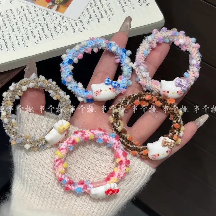 可爱卡通猫咪皮筋发绳少女头绳甜美编织发圈高弹力情侣头饰发饰