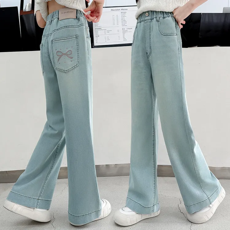 女童夏季牛仔直筒裤薄款2025新款6-12岁中大童女孩洋气时髦阔腿裤