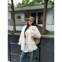 【牛乳茶杯短外套】秋冬韩系毛毛软糯极简风V领HD短外套254M3444