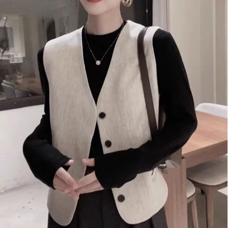 春秋高级感气质无袖时尚马甲女叠穿外搭西装马夹百搭坎肩背心外套