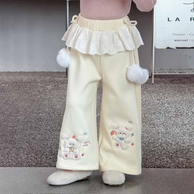 女童裤子秋冬款2025新款洋气女宝宝加绒加厚直筒裤儿童休闲阔腿裤