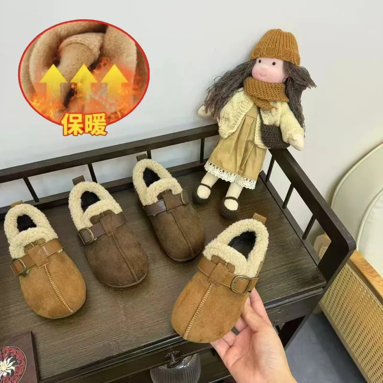 2025秋冬新款儿童圆头法式鞋男童保暖防滑女童加绒单鞋XLT-1253