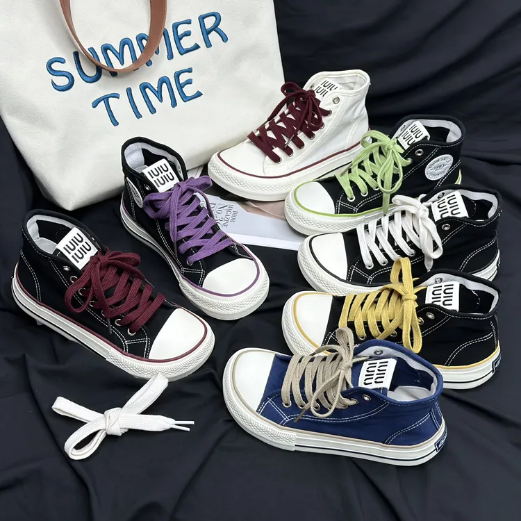 【yi】高帮芒果头透气帆布鞋女薄款系带2025秋季新款板鞋低帮学生