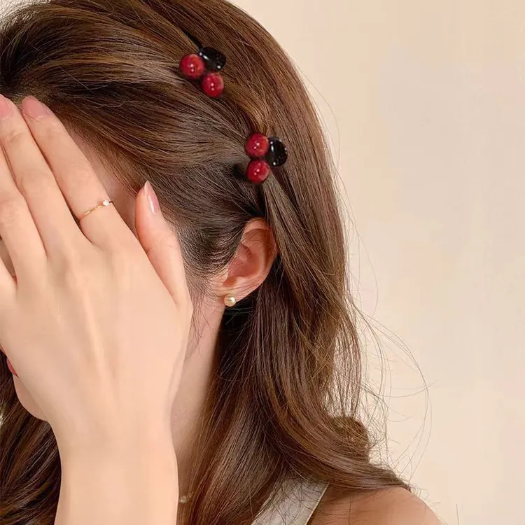 安可拉红色樱桃精致小抓夹女公主头刘海碎发夹侧边夹短发半扎发饰