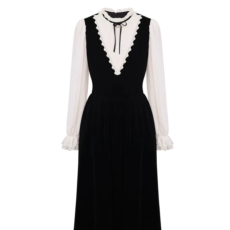 肉肉家*大码庄园故事丝绒秋冬气质时尚蕾丝连衣裙裙子