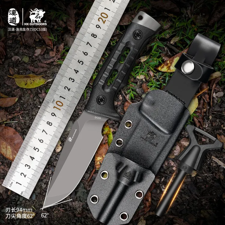 汉道洛克多功能DC53钢高硬度一体龙骨户外露营不锈钢手把肉小刀