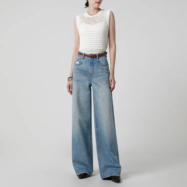 攀攀家｜夏日蓝｜早春款阔腿牛仔裤女高腰显瘦宽松通勤直筒拖地裤