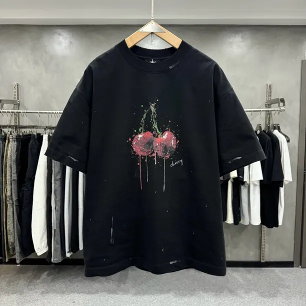 美式重磅LIXIN夏季宽松圆领短袖微潮情侣百搭通勤涂鸦印花T恤半袖