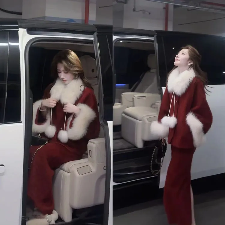 【婷婷】《红颜知己》 特调！红色拉绒贵气慵懒套装25DK8035【Q】