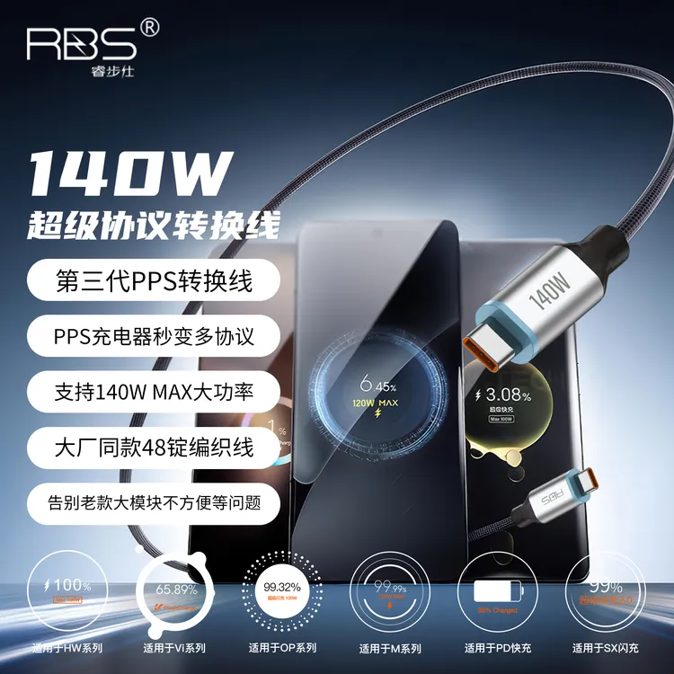 RBS/睿步仕140W万能线超级协议转换数据线48锭编织工艺笔记本快充