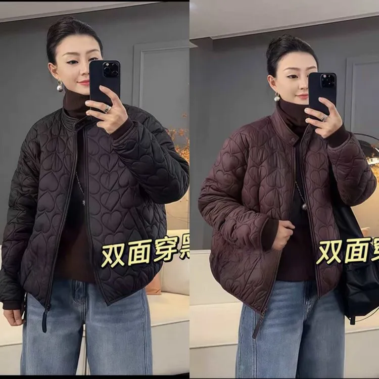 2025新款休闲简约桃心加厚双面穿立领爱心保暖常规棒球棉衣
