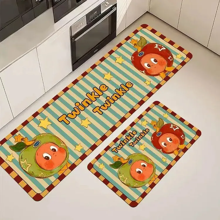 峰樰红苹果星厨房地垫防滑防油可擦免洗家用耐脏硅藻泥吸水垫