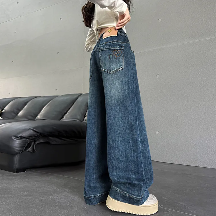 儿童牛仔裤秋季2025新款6-12岁中大童直筒裤女童秋装小女孩阔腿裤