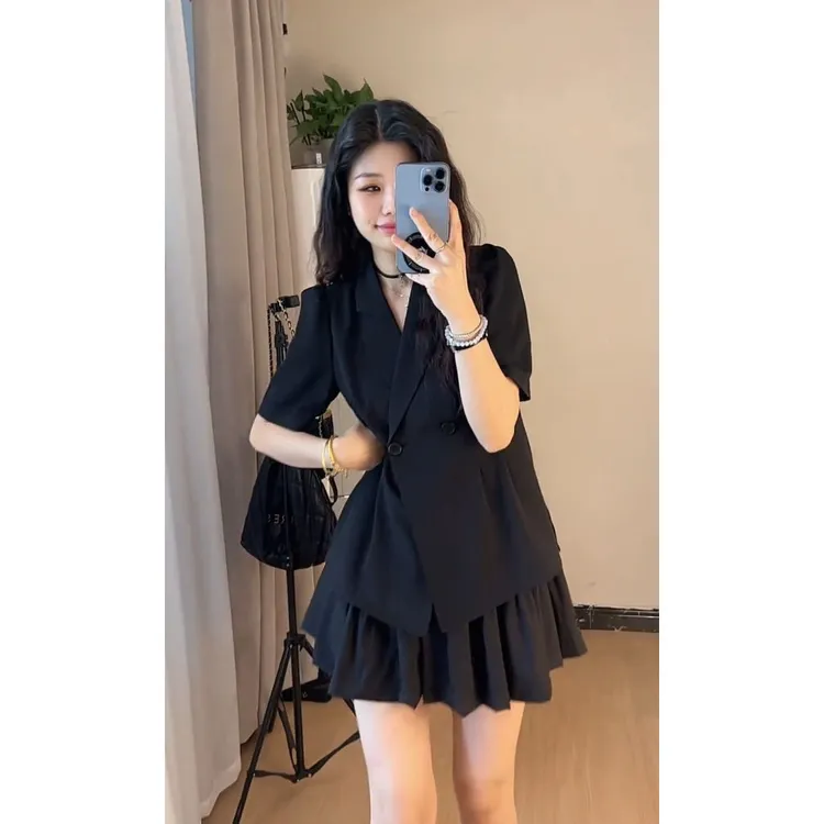 夏季薄款西装套装2025新款时尚短袖小西服外套上衣女半身裙两件套