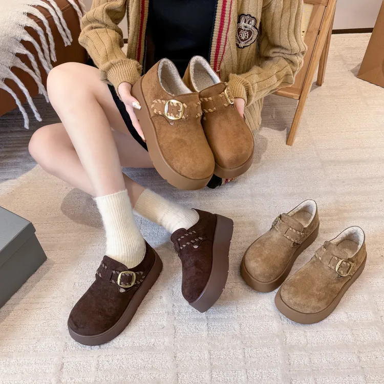 厚底增高加绒勃肯鞋女2025新款秋冬小个子一脚蹬博肯鞋棉鞋雪地靴