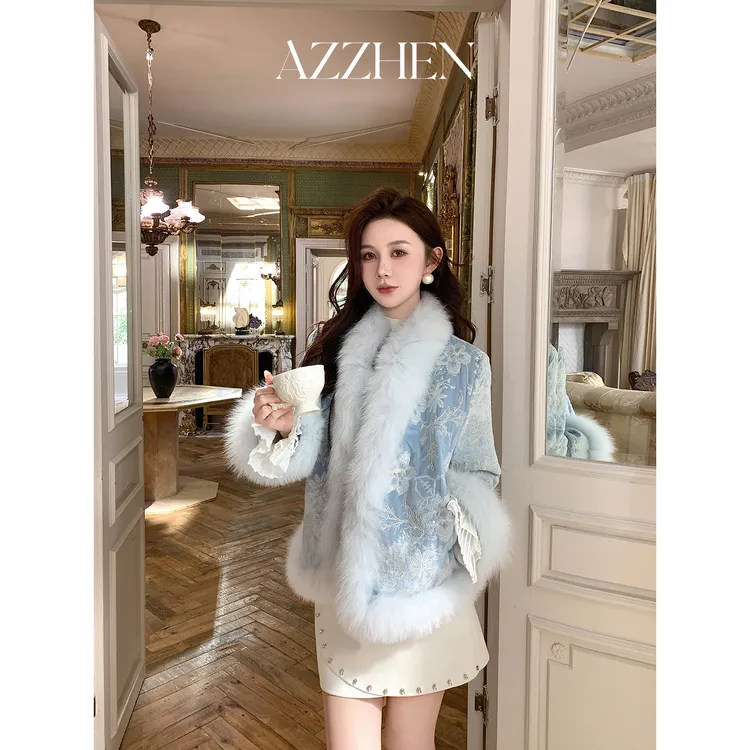AZZHEN【富察容音】新中式丝绒刺绣国风立领鹅绒服外套AZ5PYW38
