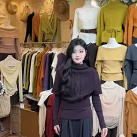 美拉德高领麻花披肩针织衫女秋冬韩系慵懒风修身显瘦打底毛衣上衣