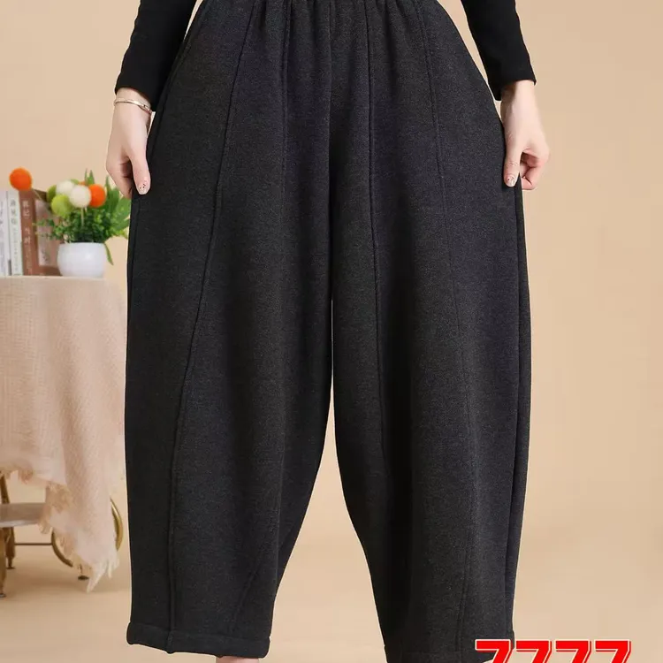8888冬季新款加绒加厚醋酸羊绒松紧腰宽松休闲洋气百搭灯笼裤