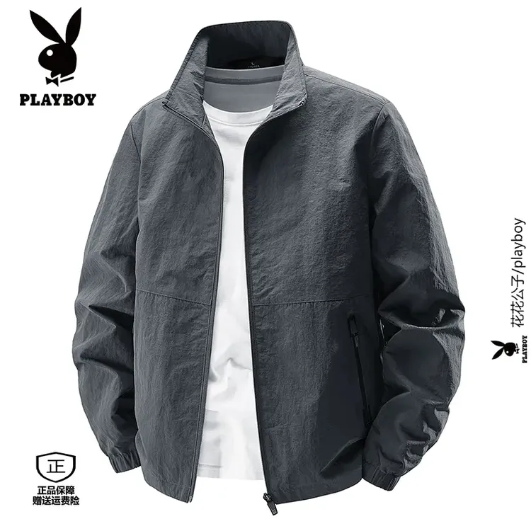 PLAYBOY/花花公子男士春秋季新款工装防风立领宽松运动夹克外套男