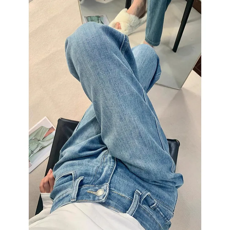 窄版直筒牛仔裤女春秋新款小个子裤子冬季加绒女士高腰显瘦阔腿裤