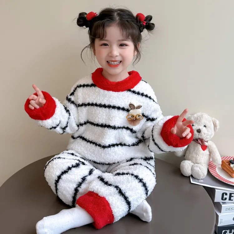 儿童睡衣秋冬季法兰绒2025女童睡衣珊瑚绒加厚卡通家居服睡衣套装