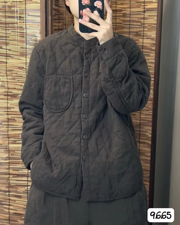 麻宛纪 希哦9665冬季新款时尚百搭洋气显瘦纯麻夹棉保暖棉服棉衣