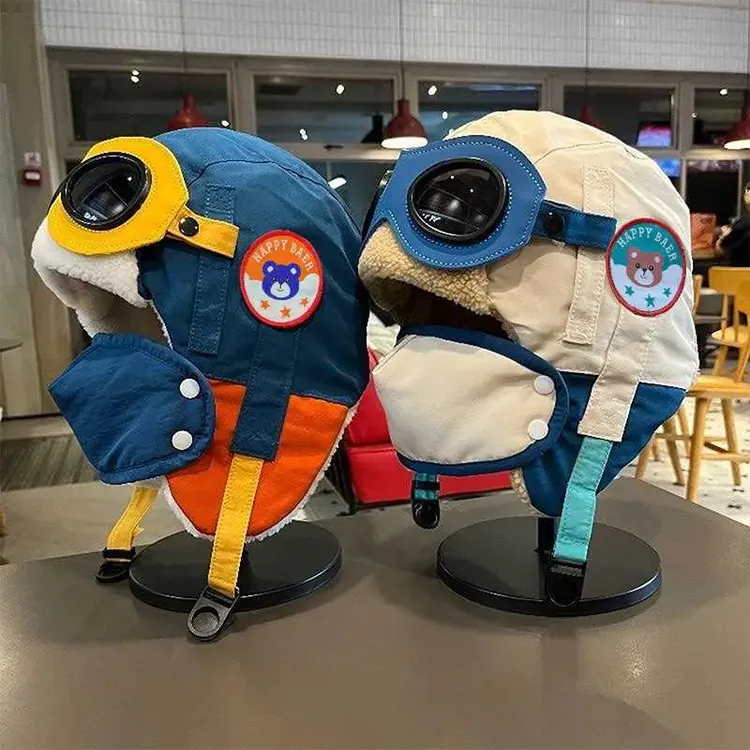 儿童小熊帽冬季飞行员雷锋帽中大童防风护耳口罩加绒帽男女童滑雪