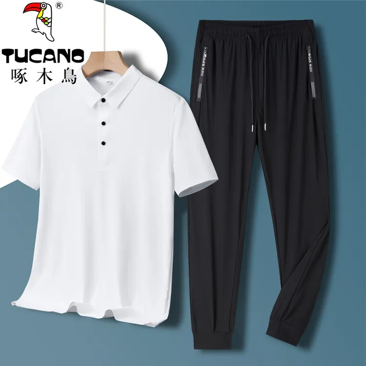 TUCANO/啄木鳥夏季男士短袖POLO衫冰丝裤套装薄款透气速干休闲裤 